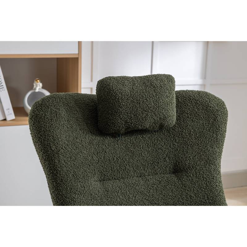 Cozy Rocking Chair with Pocket - Soft Teddy Fabric Glider in Dark Green