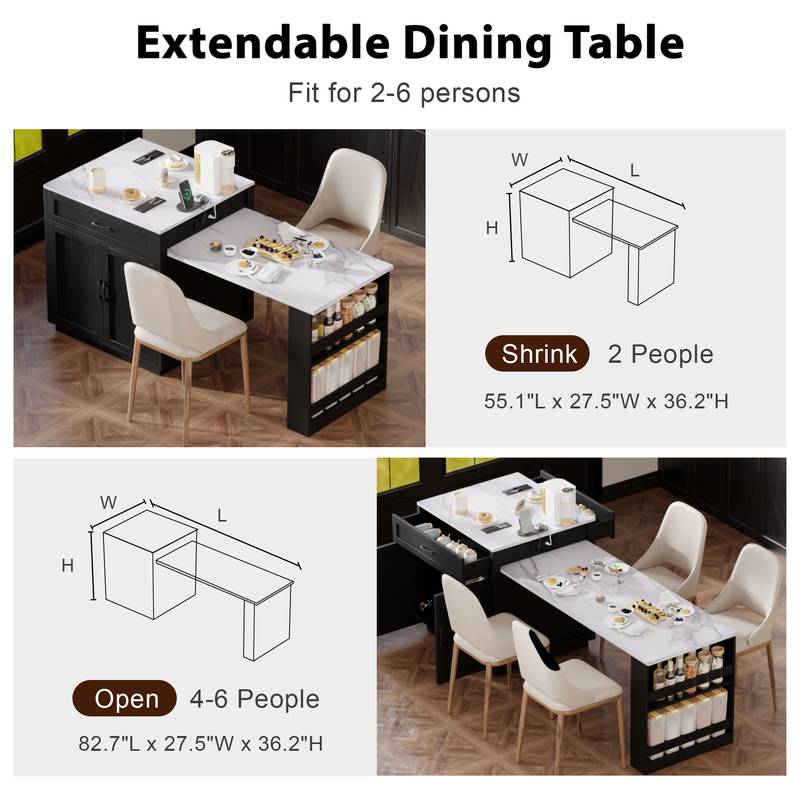 Stylish Expandable Kitchen Island with Storage and Power Outlet