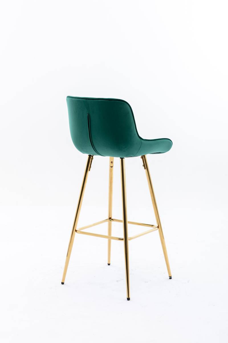 Chic Green Velvet Bar Stools with Gold Legs - Set of Two