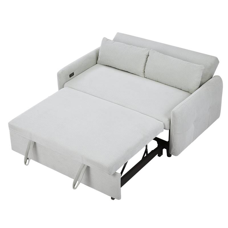 Light Blue Sleeper Sofa with USB Ports and Pillows