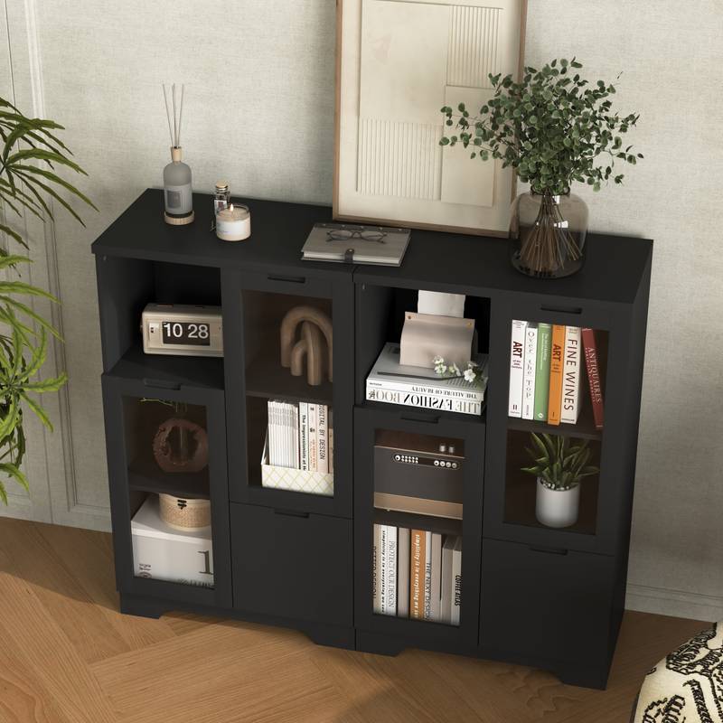 Chic Black Glass-Front Cabinet for Living & Bedroom Storage