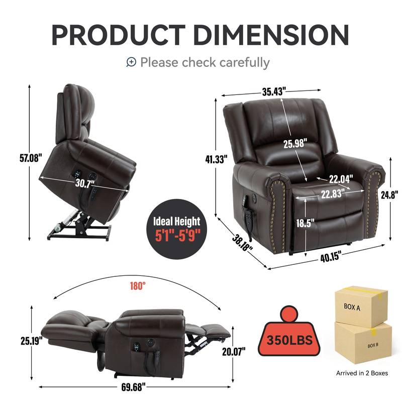 ComfortLift Massage Recliner - Genuine Leather with USB Ports