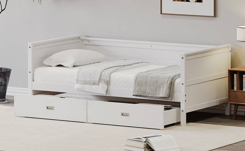 Cozy White Twin Daybed with Storage Drawers