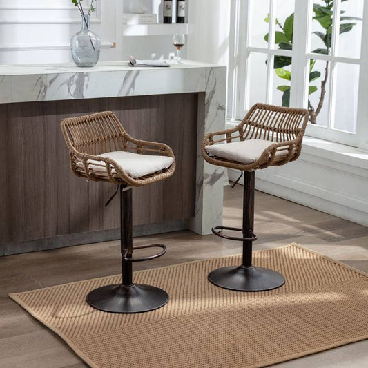 Chic Adjustable Bar Stools - Set of Two in Beige