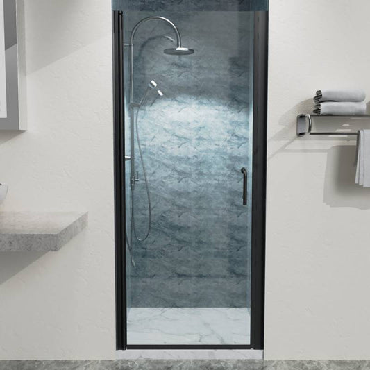 Matte Black Semi-Frameless Pivot Shower Door with Clear Glass