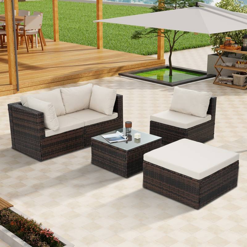 Chic Outdoor Wicker Lounge Set with Glass Table