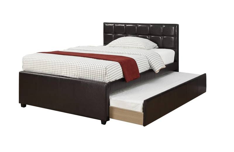 Cozy Espresso Faux Leather Bed with Trundle for Kids