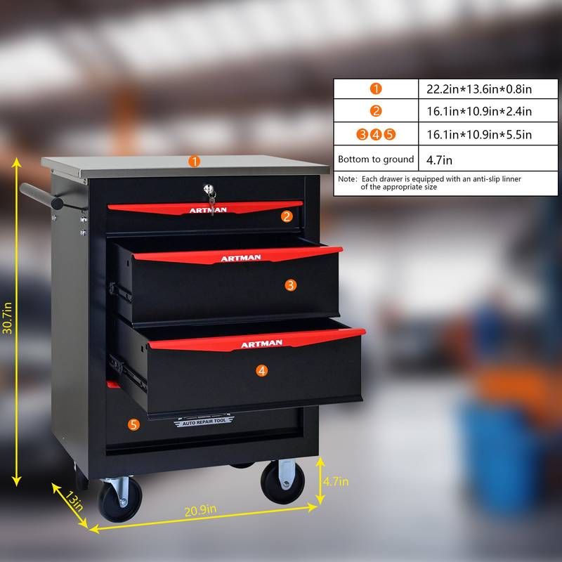 Rolling Tool Cart with Wheels - Stylish Storage for Garage and Workshop