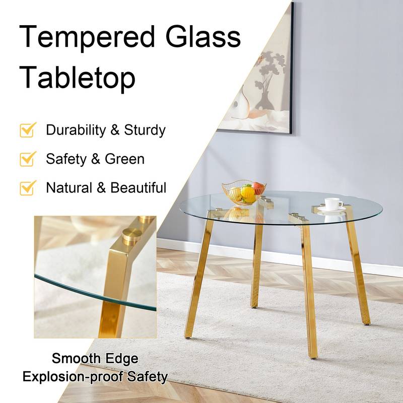 Chic Gold-Base Glass Dining Table – Perfect for Home & Office Gatherings!
