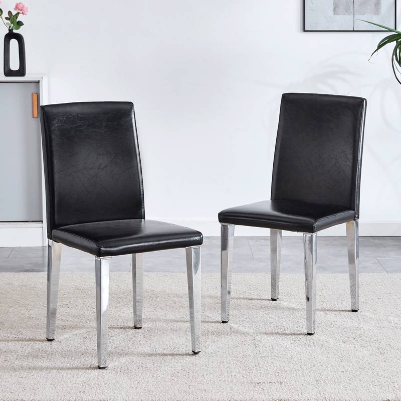 Sleek Black Backrest Chairs with Silver Legs - Modern Minimalist Chic!