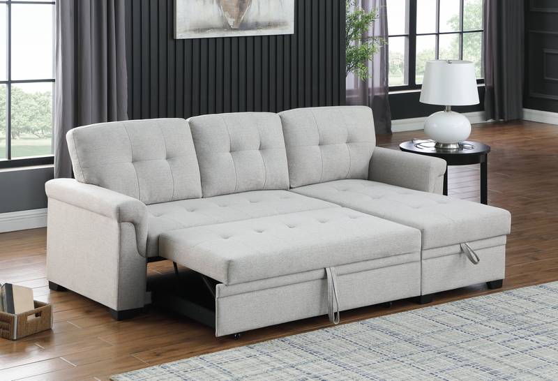 Cozy Reversible Sleeper Sectional with Chaise Storage - Light Gray Linen