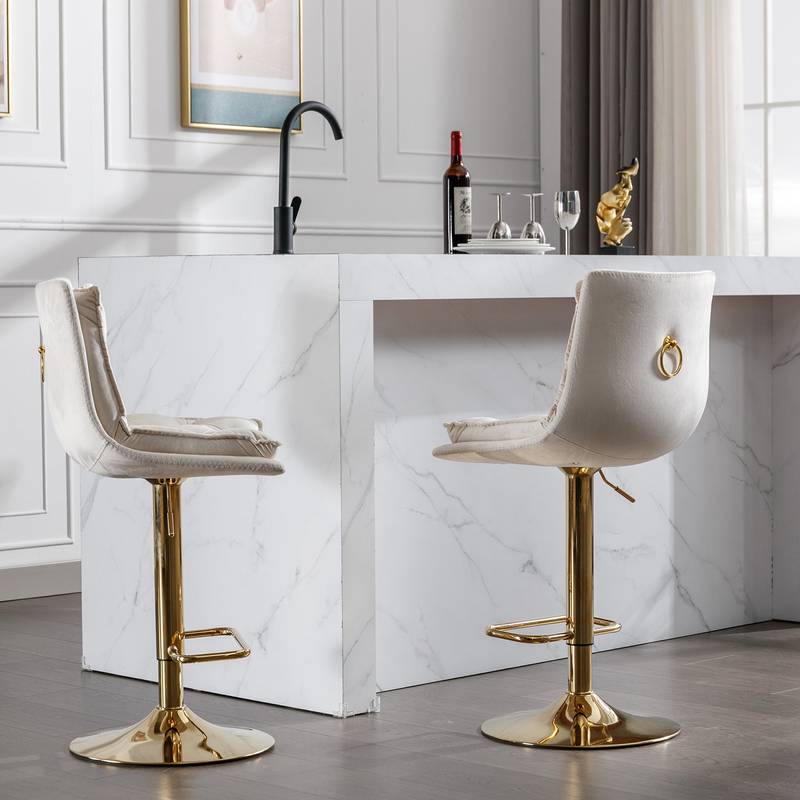 Velvet Swivel Bar Stools with Chrome Shine