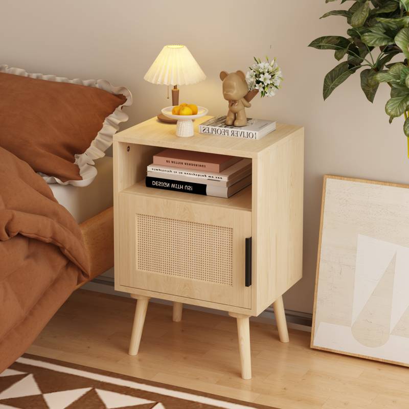 Chic Rattan Nightstand with Open Shelf - Perfect for Small Spaces