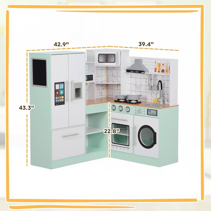Joyful Kitchen Playset for Kids - Cozy Corner Kitchen with Real Sounds and Chalkboard