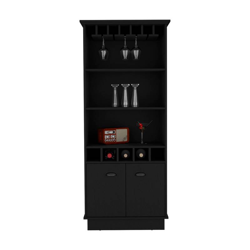 Chic Black Wine Bar Cabinet with Glass Storage