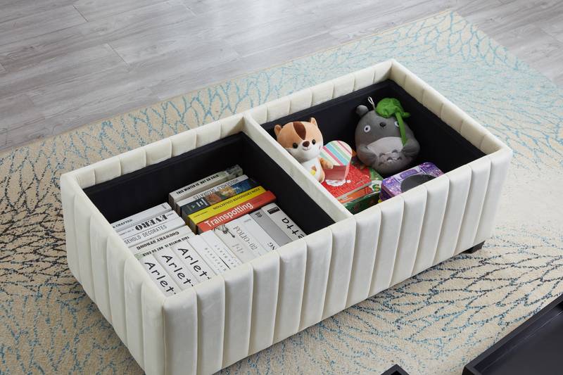 Chic Velvet Cube Ottoman with Tray Storage