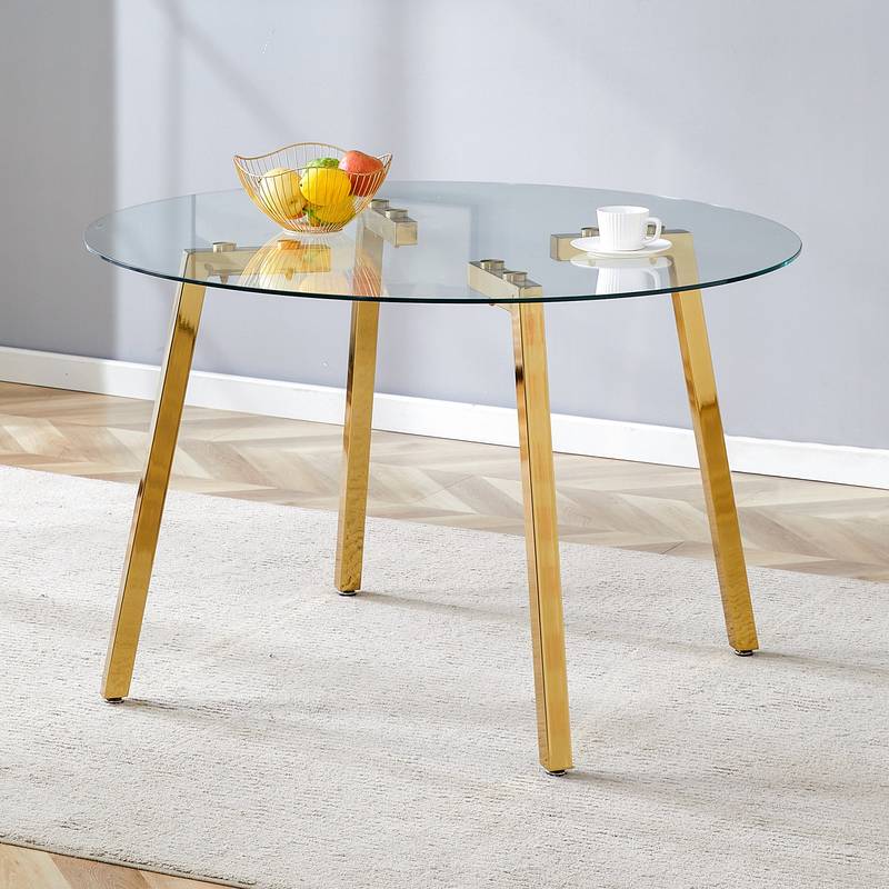 Chic Gold-Base Glass Dining Table – Perfect for Home & Office Gatherings!