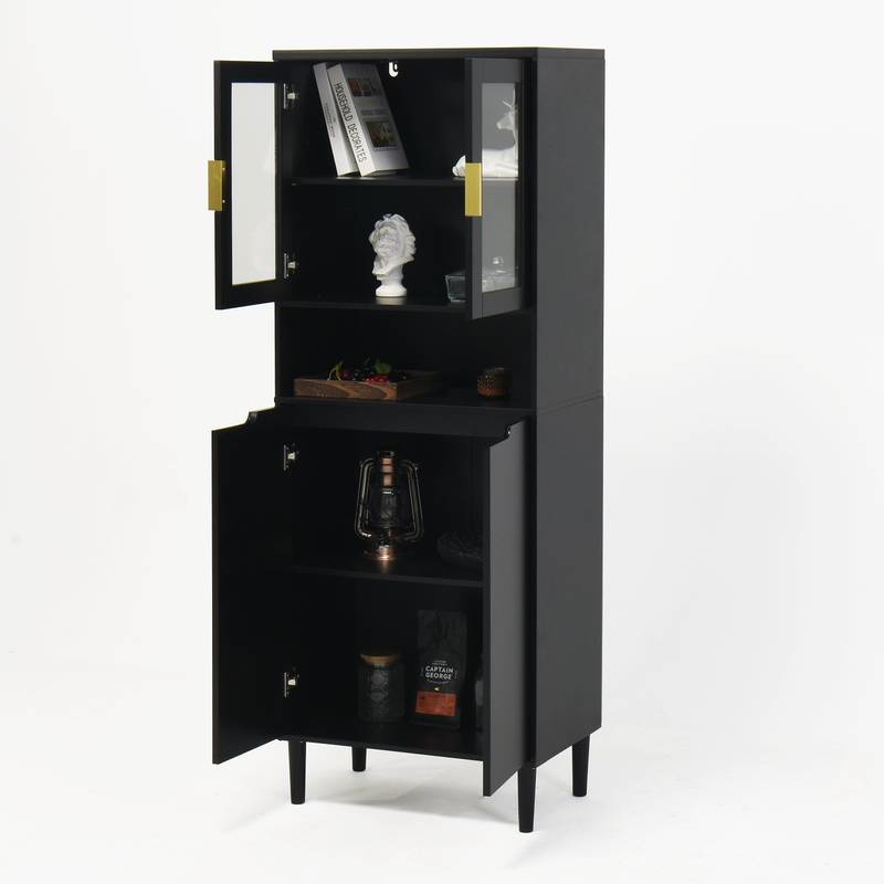 Sleek Adjustable Glass Door Bookcase - Black storage for Living & Bedroom