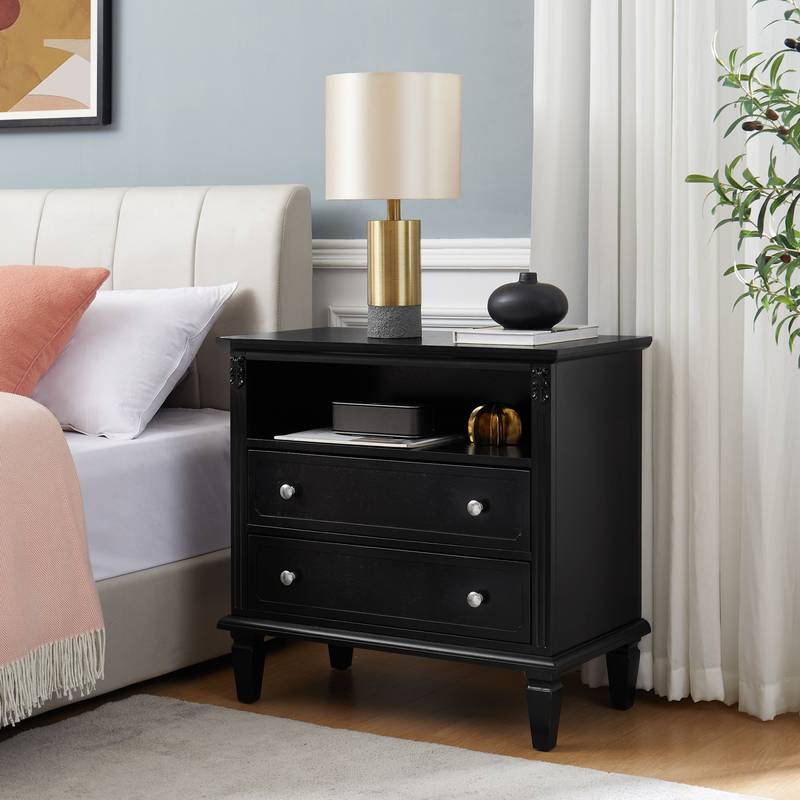 Farmhouse Charm Nightstand with Charging Station
