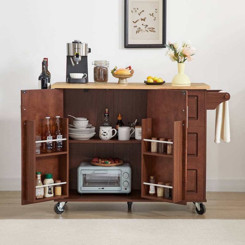 Rolling Retro Kitchen Island with Drop Leaf and Storage