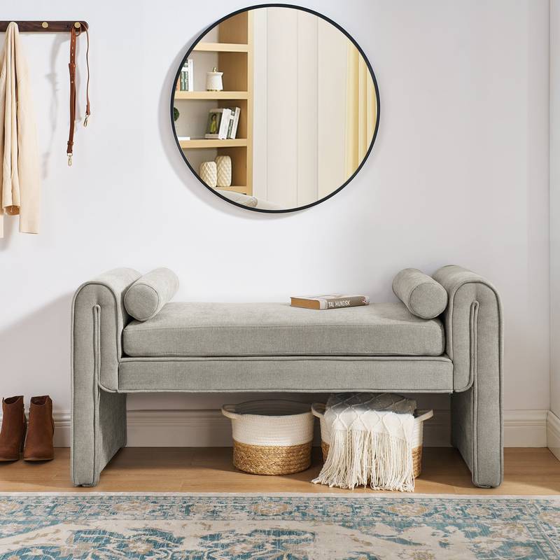 Cozy Gray Linen Bench