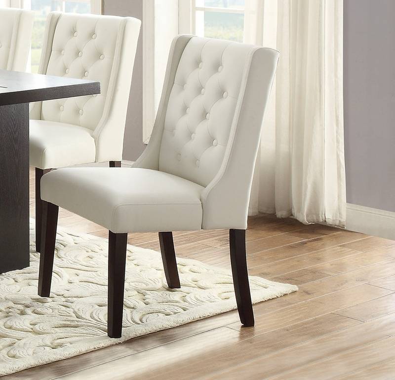 Chic White Tufted Faux Leather Dining Chairs - Set of Two