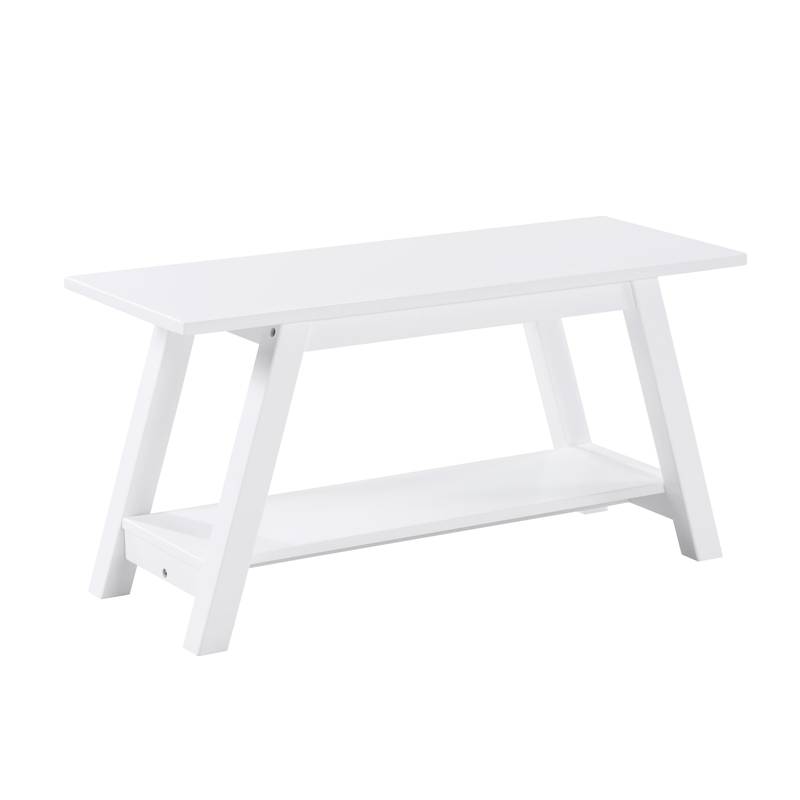 Elyz White Wooden Bench with Shelf