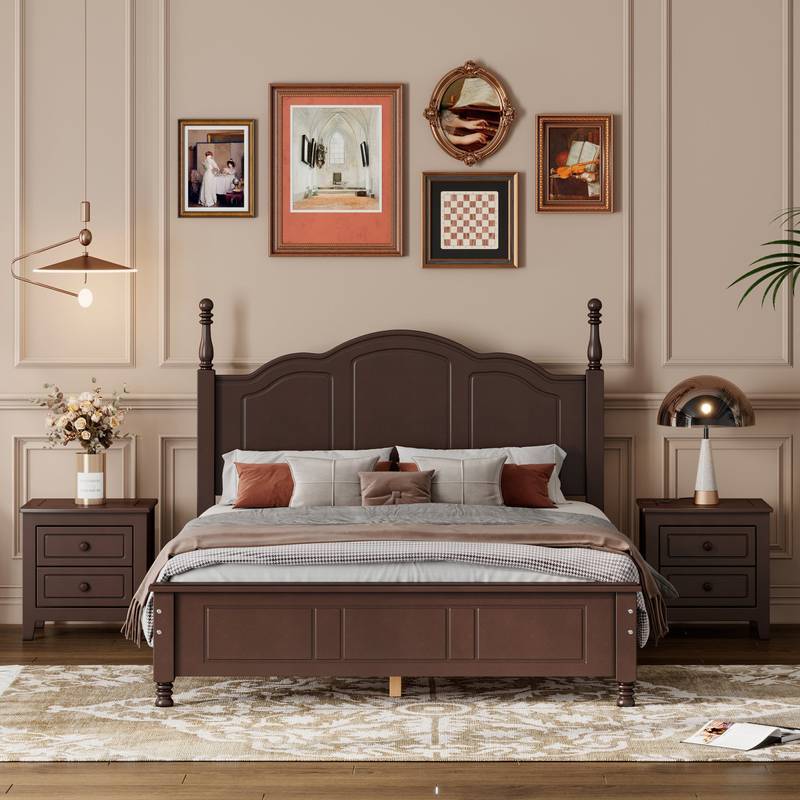 Chic Walnut Bedroom Set with Bed and Nightstands