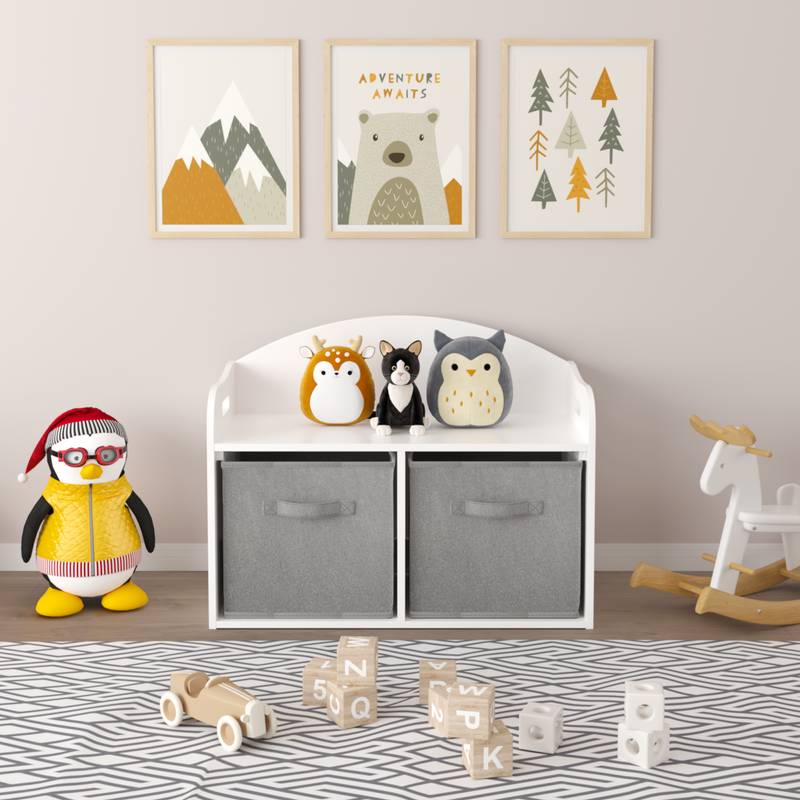Whimsical Wooden Toy Chest & Bench with Fabric Drawers
