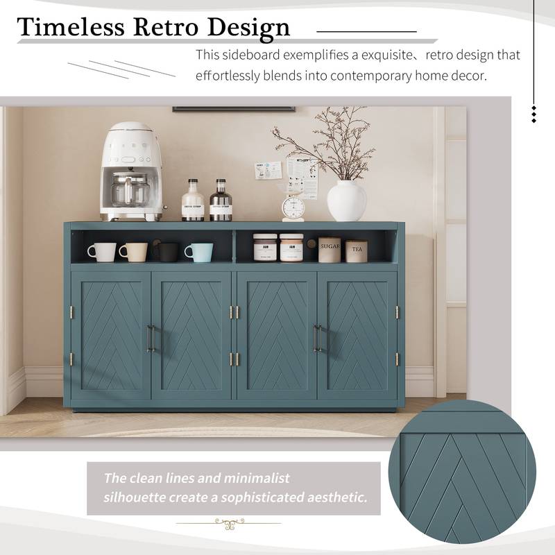 Chic Smoke Blue Sideboard with Open Shelves