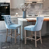 Chic Velvet Barstools with Tufted Detail - Set of Two (Light Blue)