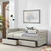 Beige Button-Tufted Twin Daybed with Storage Drawers