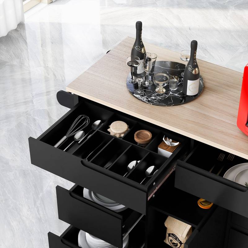 Versatile Kitchen Cart with Rubber Wood Top and Smart Storage