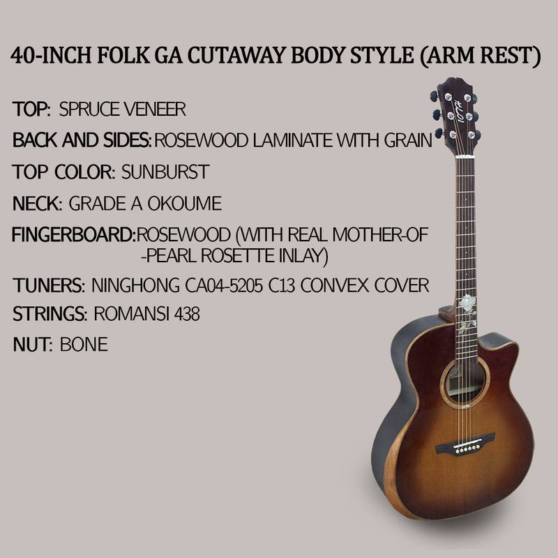 Beginner's Classic Acoustic Guitar with Stylish Rosewood Fretboard