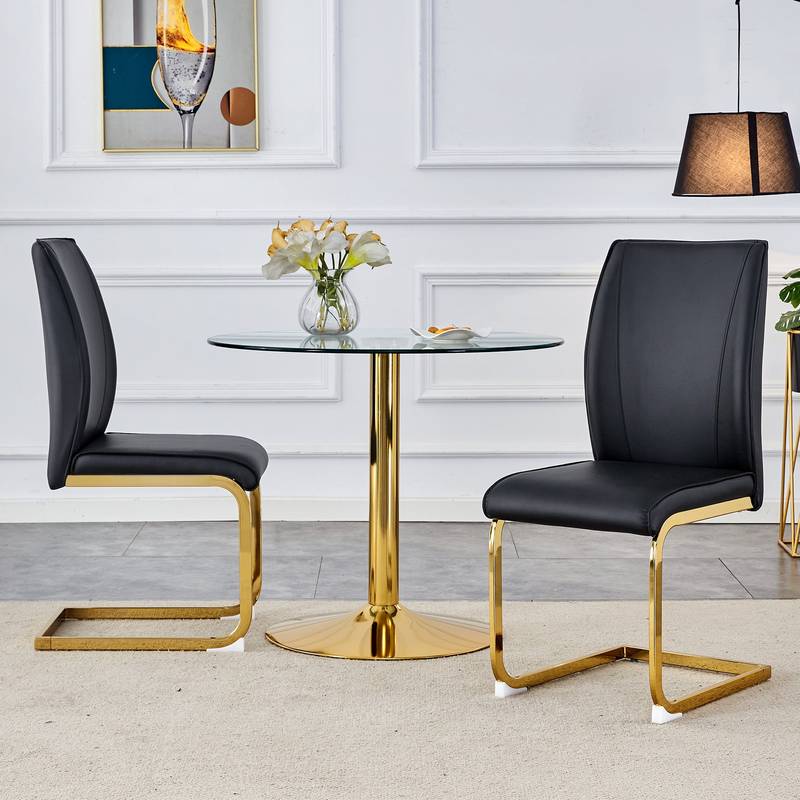 Chic Arch Dining Chairs - Set of 2 in Black with Gold Legs