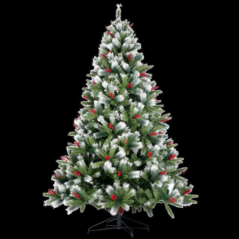 Cozy Flocked Pine Christmas Tree with Berries and Cones