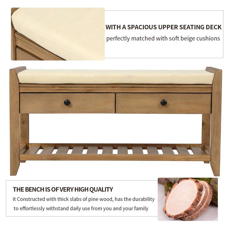 Cozy Storage Bench with Shoe Rack and Drawers