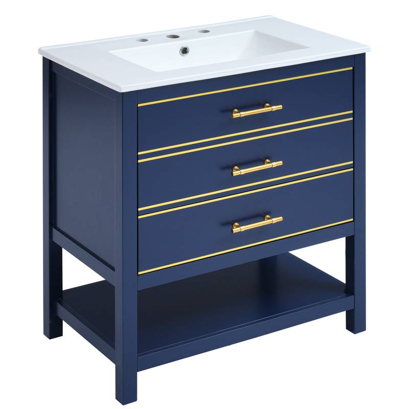 Navy Bliss: Stylish Bathroom Vanity with Open Storage
