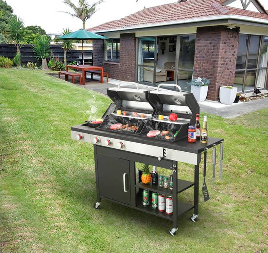 All-in-One Gas & Charcoal BBQ Grill with Side Burner
