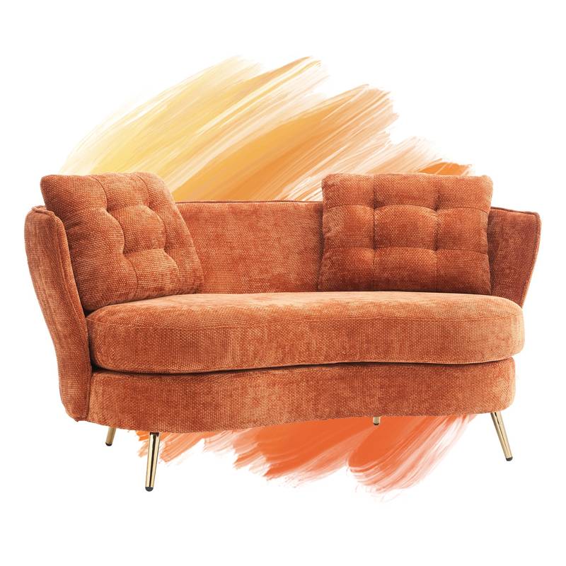 Chic Orange Loveseat with Gold Legs