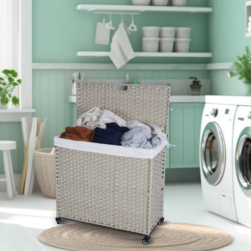 Stylish Grey Laundry Hamper with Removable Bags and Wheels