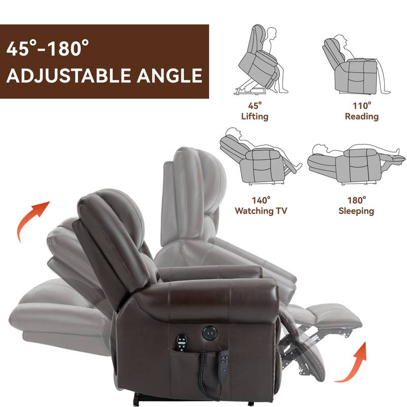 ComfortLift Massage Recliner - Genuine Leather with USB Ports