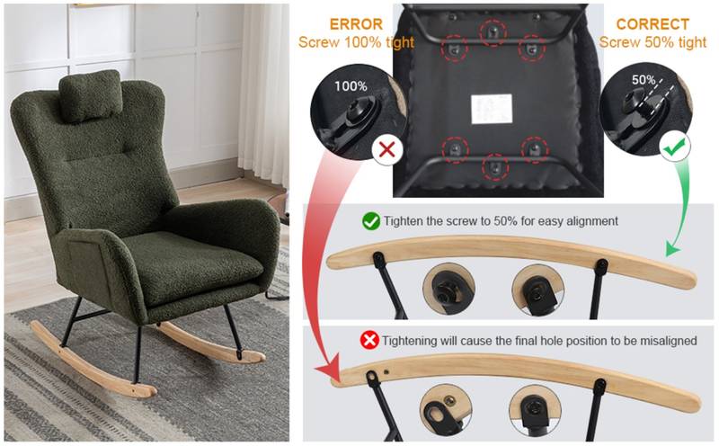 Cozy Rocking Chair with Pocket - Soft Teddy Fabric Glider in Dark Green