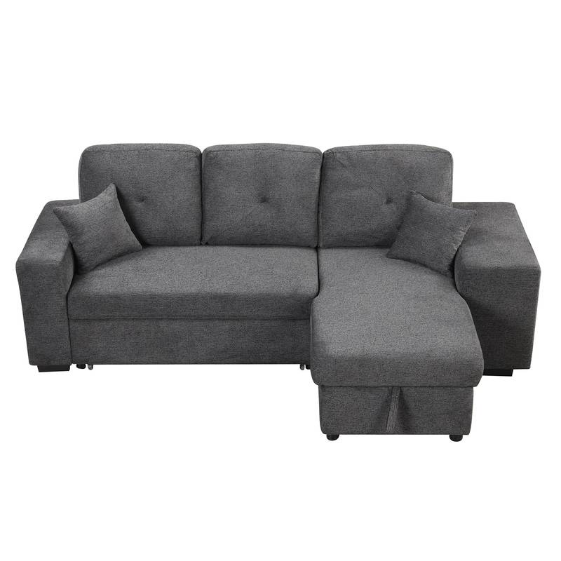 Versatile L-Shaped Sofa Bed with Side Shelf & Stools