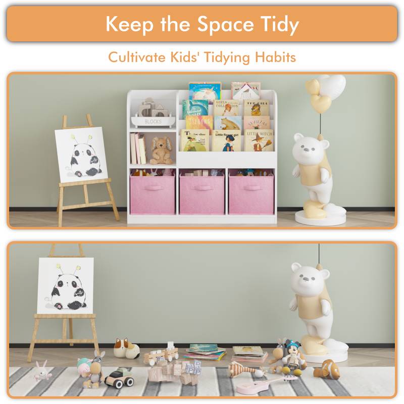 Whimsical Kids' Bookcase with Fun Fabric Drawers