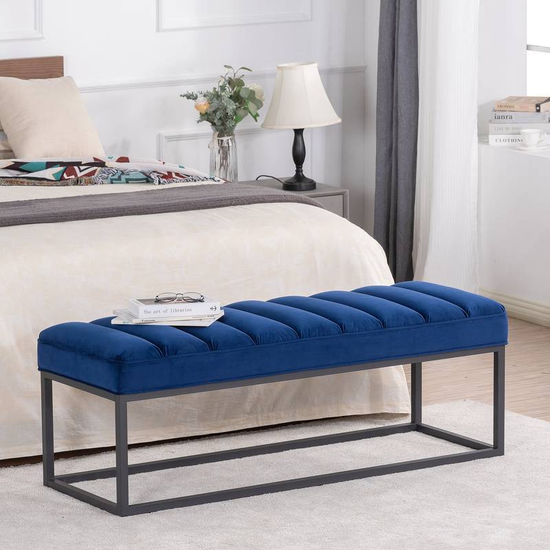 Chic Upholstered Metal Bench for Home Entryway