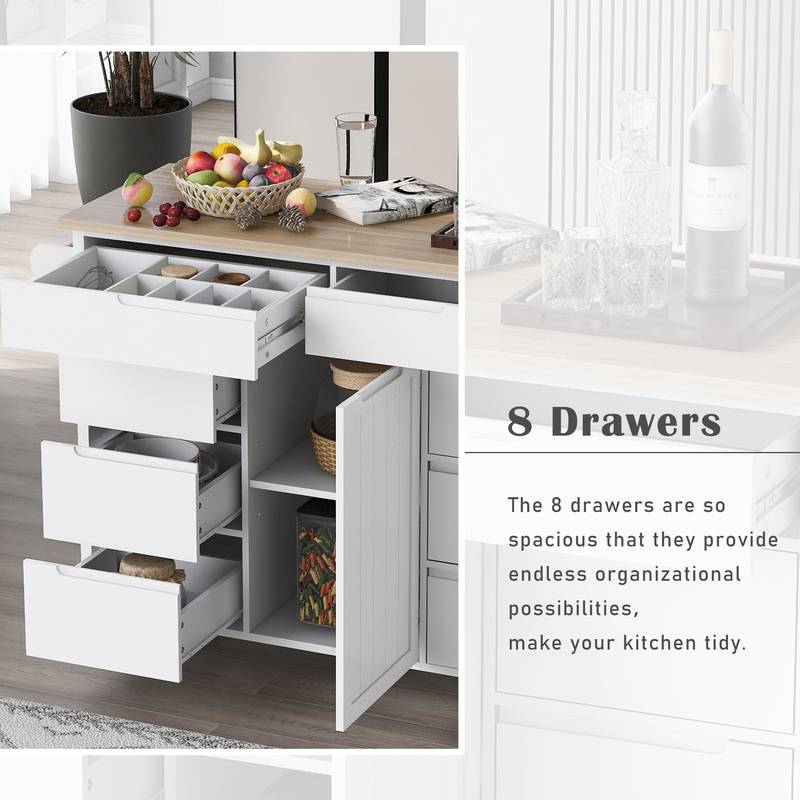 Stylish Kitchen Cart with Wood Top & Easy-Glide Drawers