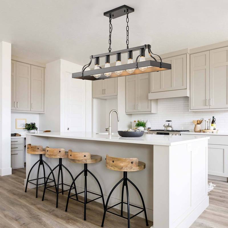Modern Farmhouse Pendant Chandelier - Adjustable Black Industrial Light for Home