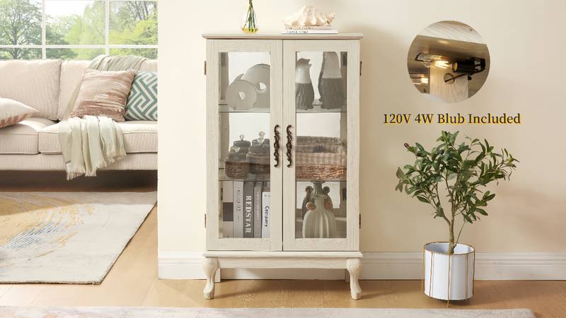Elegant Lighted Curio Cabinet with Glass Doors
