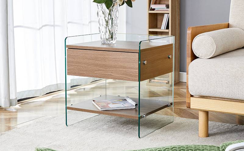 Chic Glass-Top Nightstand with Drawers